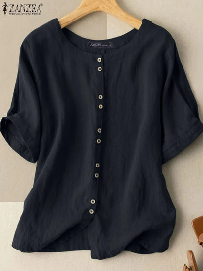 Women's Vintage O Neck Tunic Blouse
