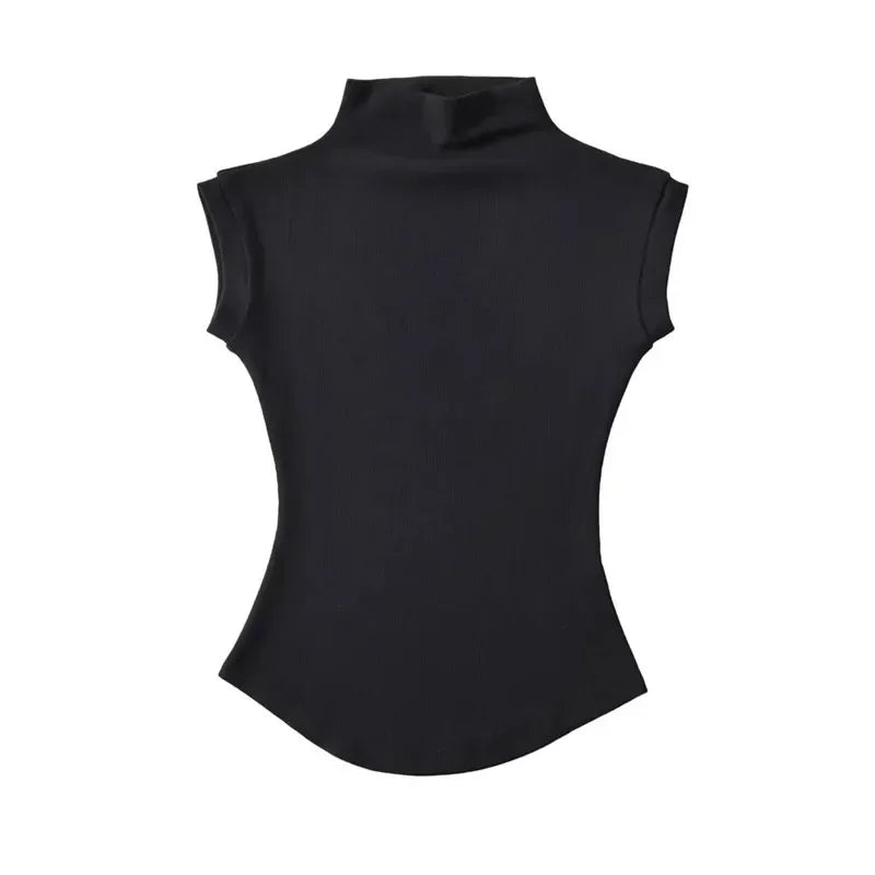 Women's Warm Cropped Sleeveless Turtleneck Sweater