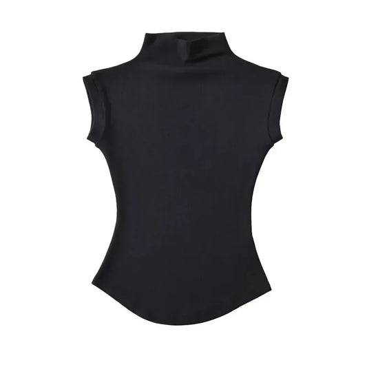 Women's Warm Cropped Sleeveless Turtleneck Sweater