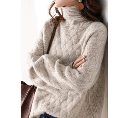 Women's Warm Loose Knited Chunky Turtleneck Sweater