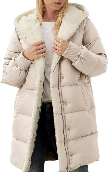 Women's Warm Sherpa Long Hooded Puffer Jacket