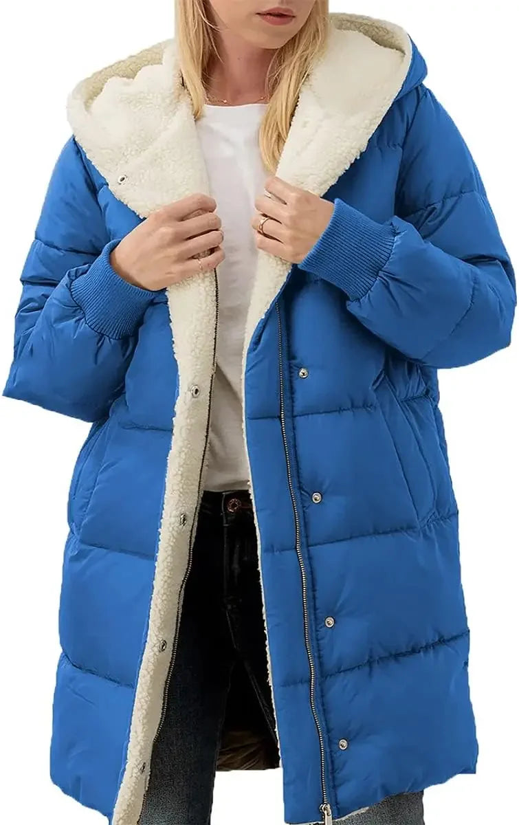 Women's Warm Sherpa Long Hooded Puffer Jacket