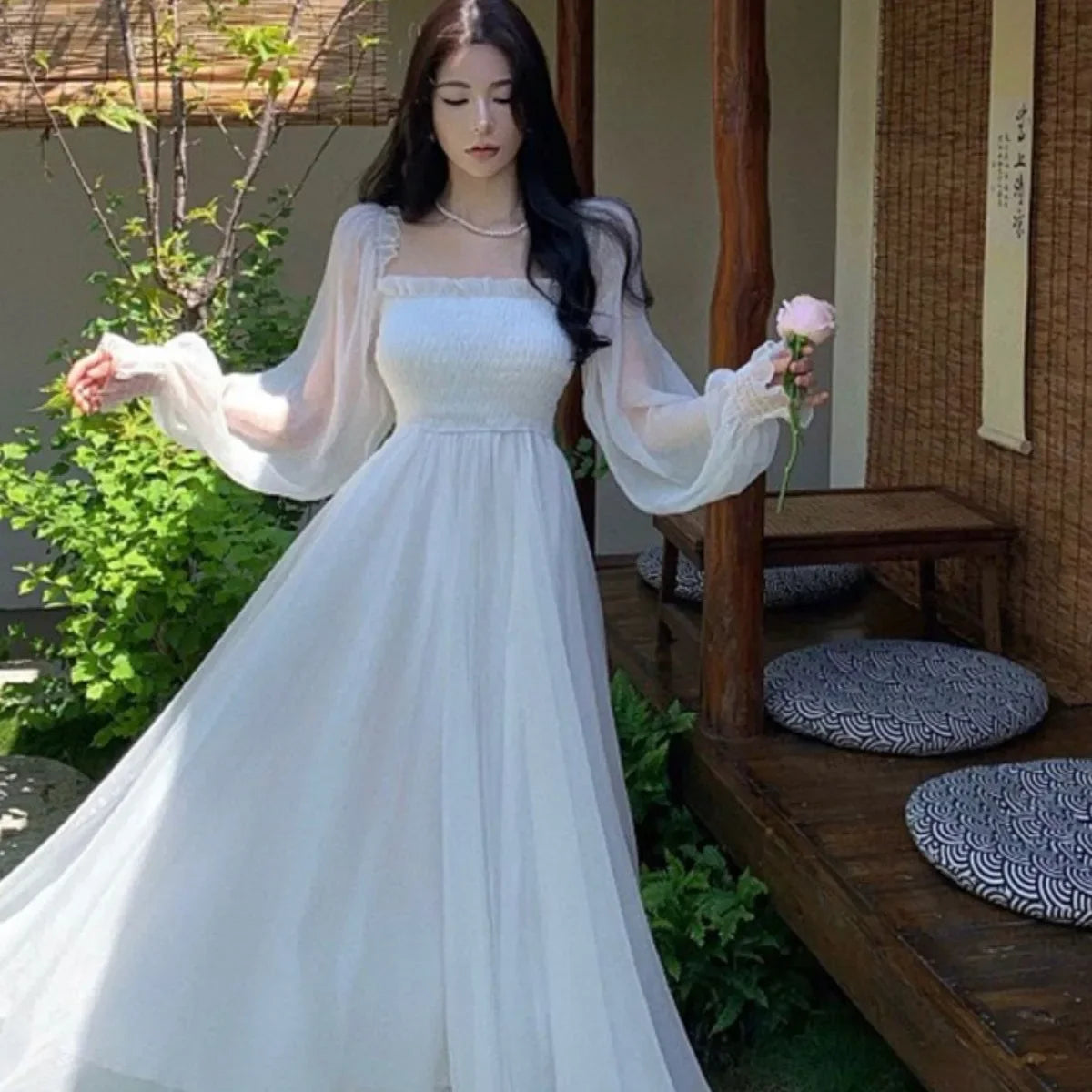 Women's White Chiffon Long Skirt Beach Dresses