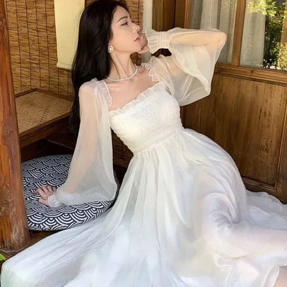 Women's White Chiffon Long Skirt Beach Dresses