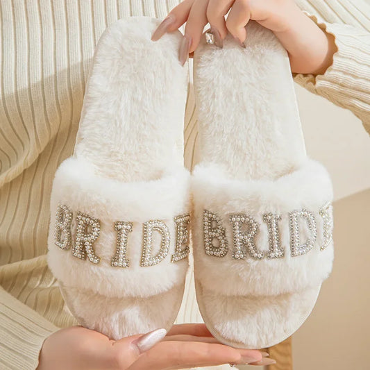 Women's Winter Crystal Furry Plush Slippers