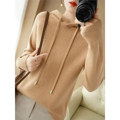 Women's Winter Loose Fit Wool Hooded Sweater