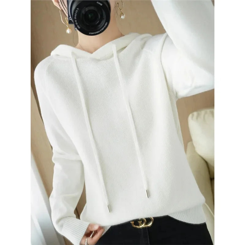 Women's Winter Loose Fit Wool Hooded Sweater