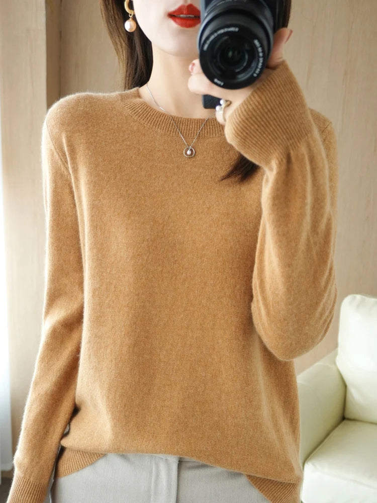 Women's Winter Round Neck 100% Merino Wool Sweater