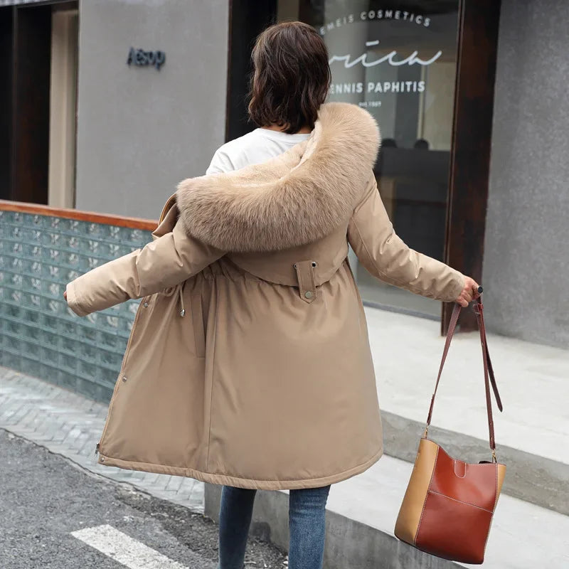 Women's Wool Liner Hooded Fur Collar Long Parka
