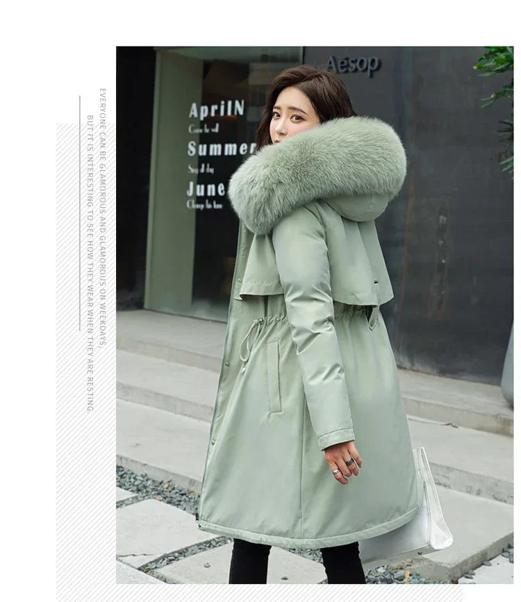 Women's Wool Liner Hooded Fur Collar Long Parka