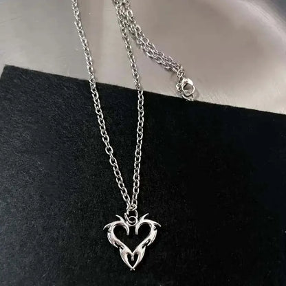 Women's Y2K Silver Color Heart Pendant Necklace