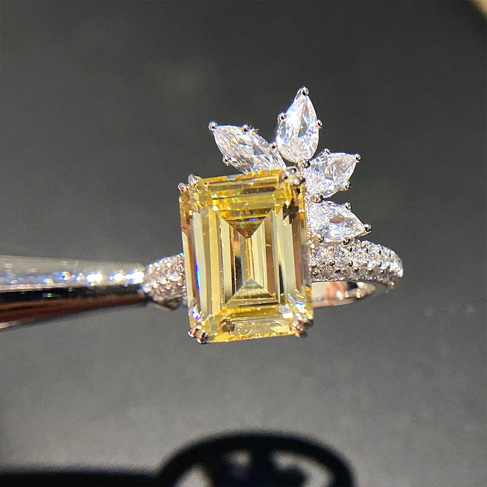 Women's Yellow CZ Square Couple Rings