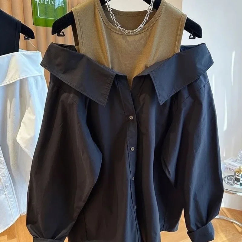 Women's Button Straps Off-Shoulder Tops