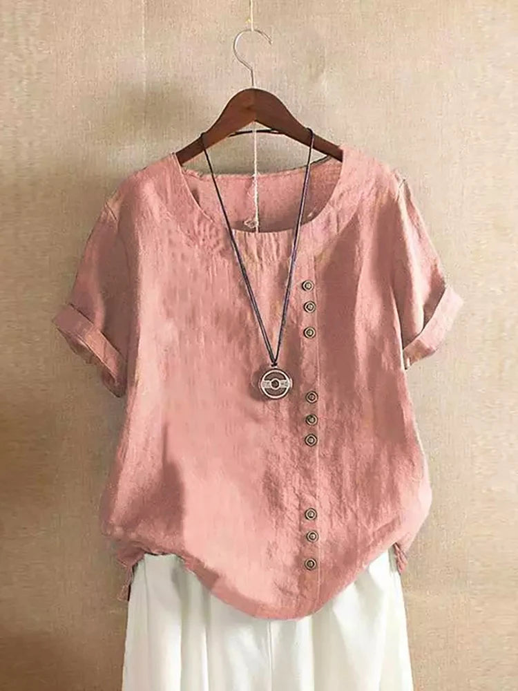 Women's Cotton Linen Non Strech Button Tops