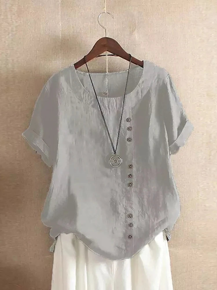 Women's Cotton Linen Non Strech Button Tops