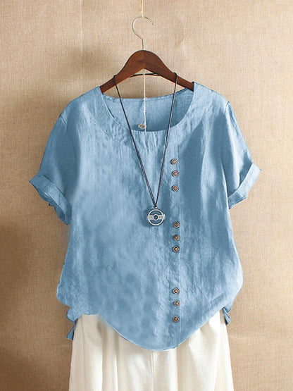 Women's Cotton Linen Non Strech Button Tops