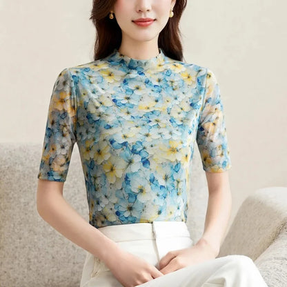 Women's Crew-Neck Short Sleeve Floral T Shirts