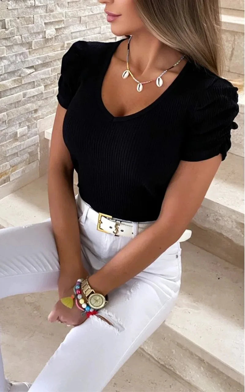 Women's CrewNeck Puffy Sleeve Blouses