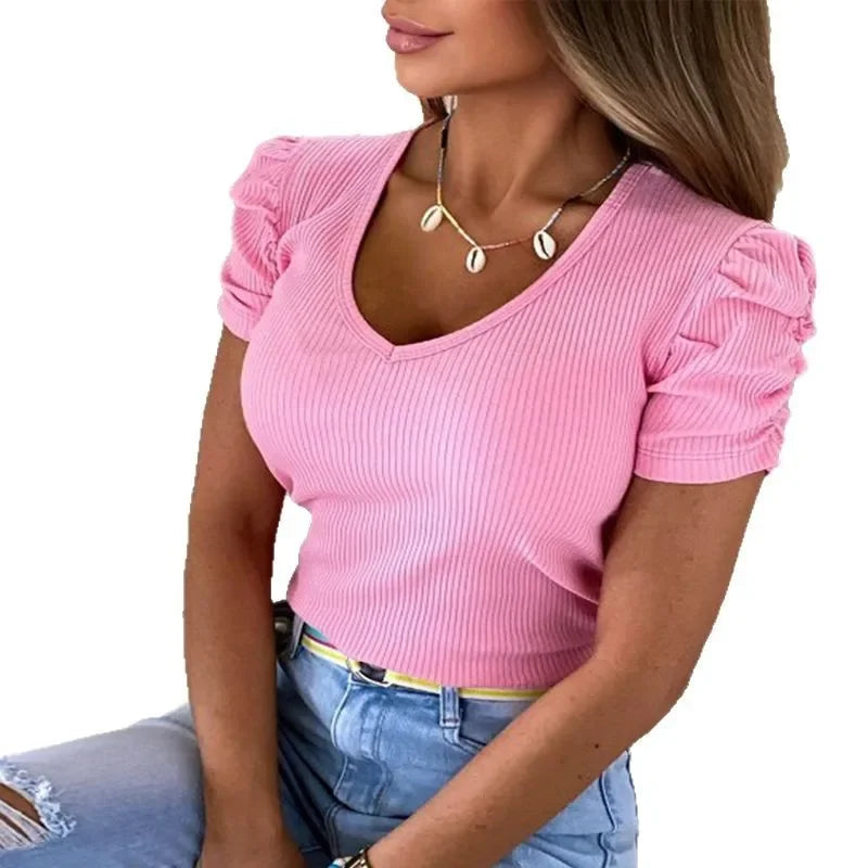 Women's CrewNeck Puffy Sleeve Blouses