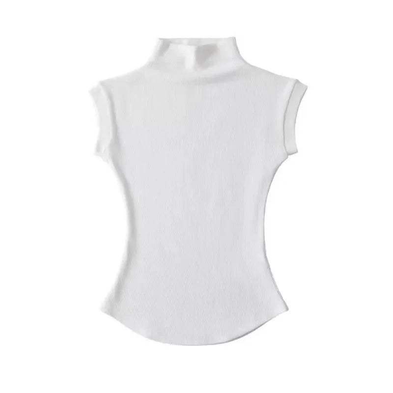 Women's Cropped Sleeveless Turtleneck Sweater