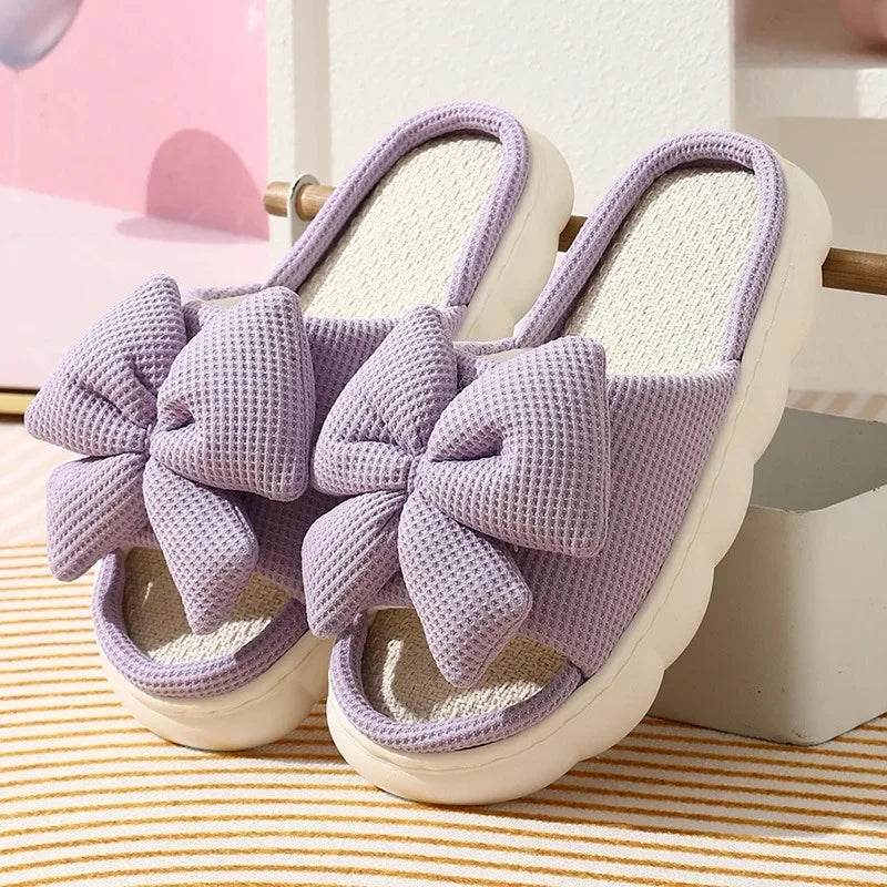 Women's Cute Bowknot Cotton Linen Slippers