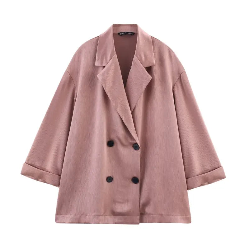 Women's Double-Breasted Satin Blazers & Long Trousers