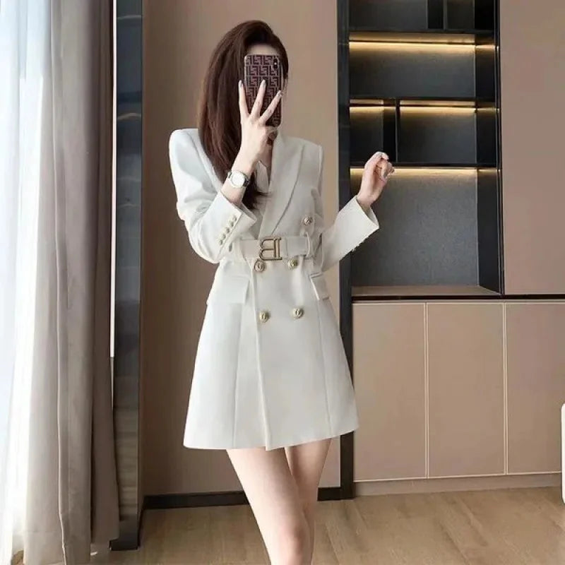 Women's Elegant Double-Breasted Belt Blazer Dress