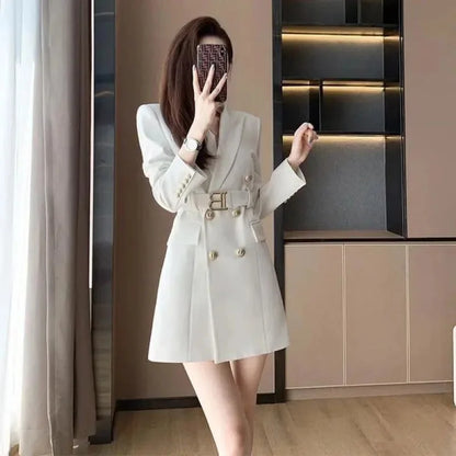 Women's Elegant Double-Breasted Belt Blazer Dress