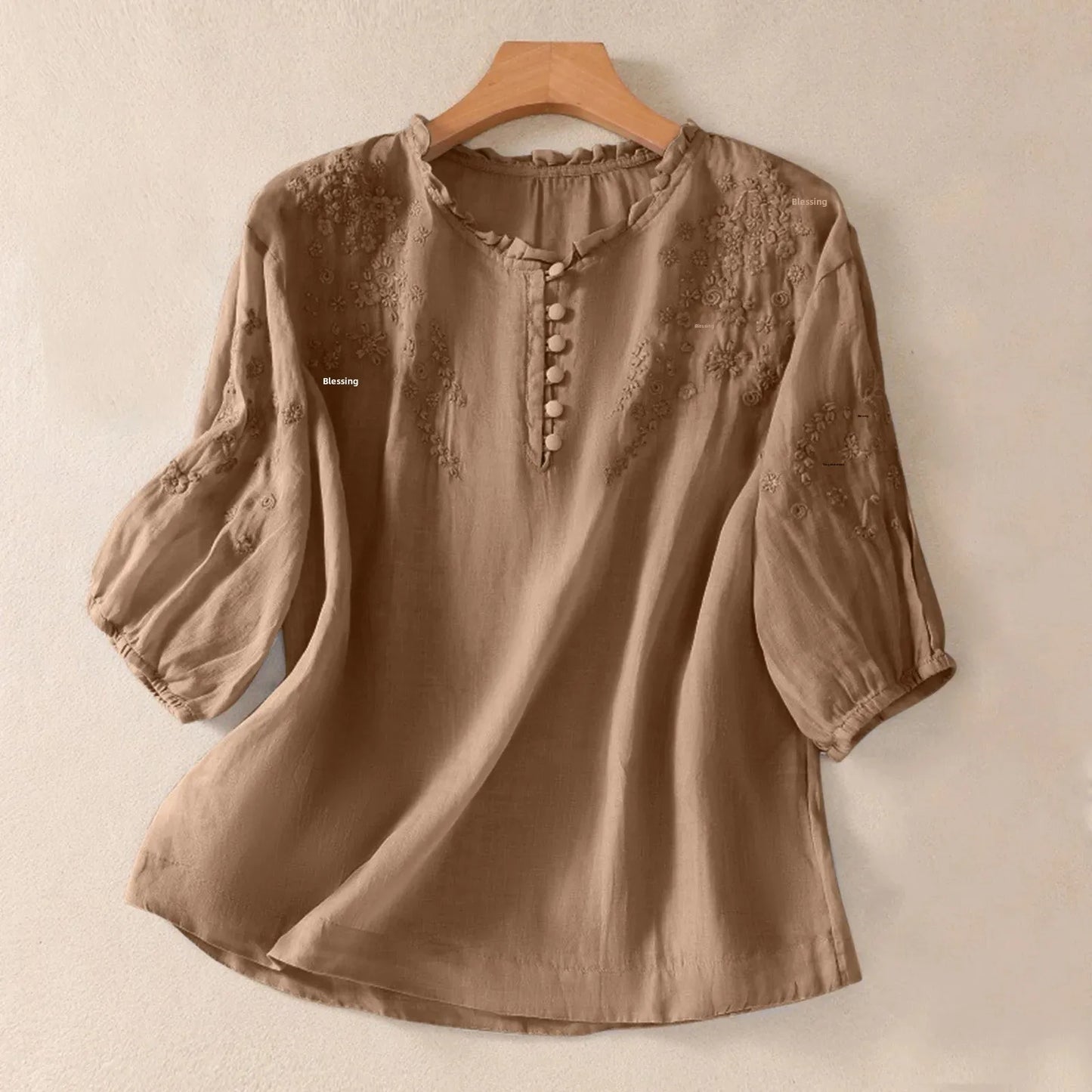 Women's Embroidered Cotton Linen Long Sleeve Tops