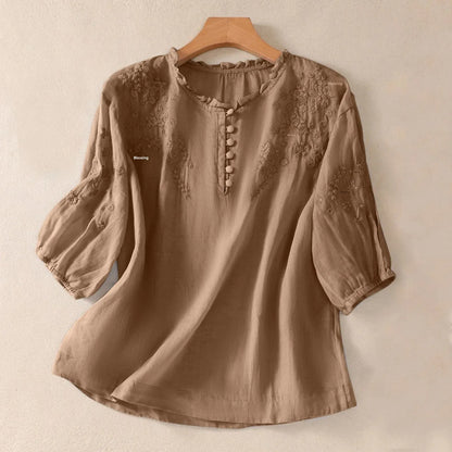 Women's Embroidered Cotton Linen Long Sleeve Tops