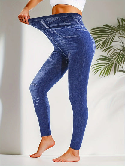Women's Fitness Faux Denim Jeans Leggings