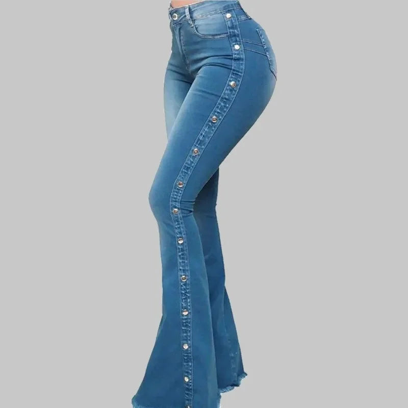 Women's High-Waisted Chic Studded Buckle Jeans