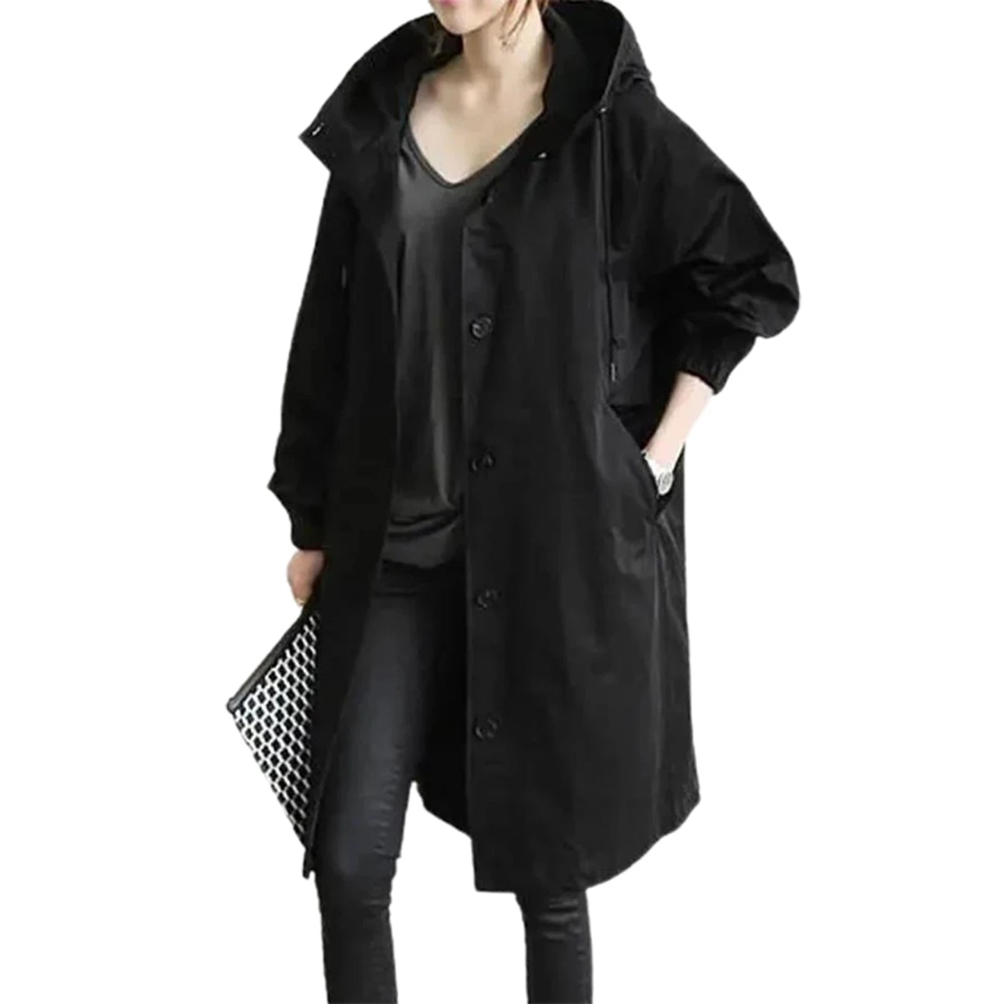 Women's Hooded Long Windbreaker Jacket