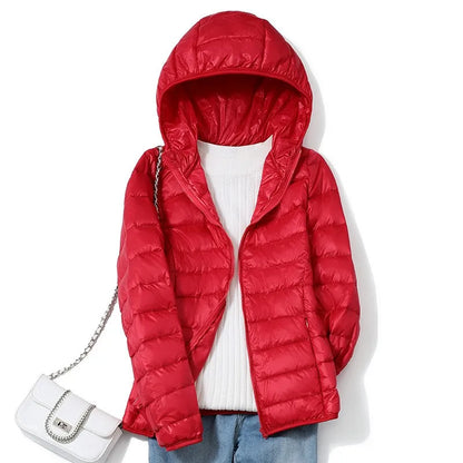 Women's Hooded Zipper Glossy Puffer Jacket