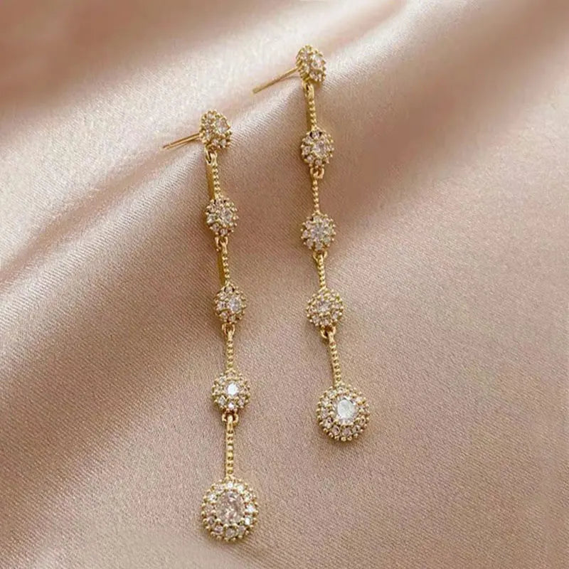 Women's LongChain Crystal Drop Earrings