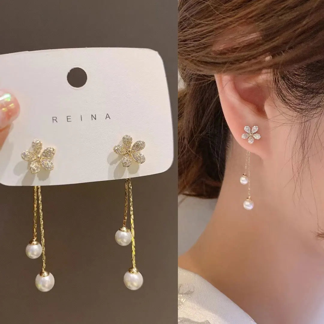 Women's LongChain Crystal Drop Earrings