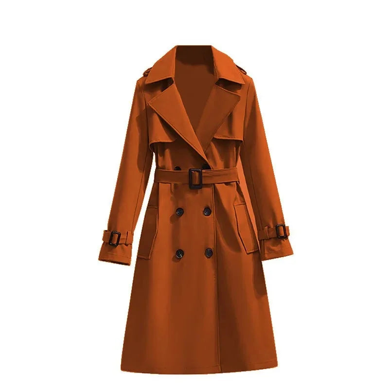Women's Long Sleeve Mid Length Belted Trench Coat