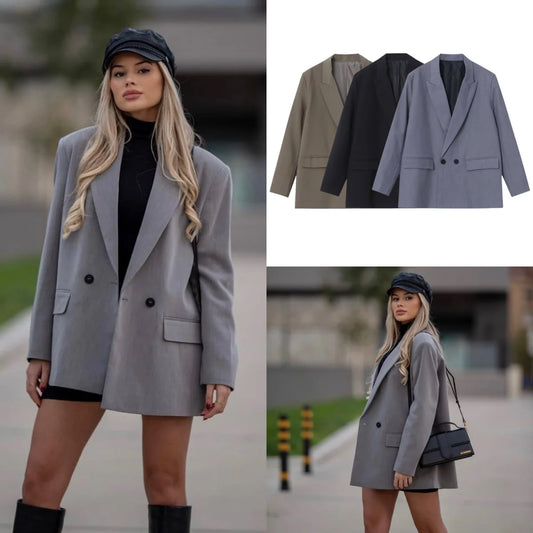 Women's Long-Sleeved Double Breasted Lapel Blazer