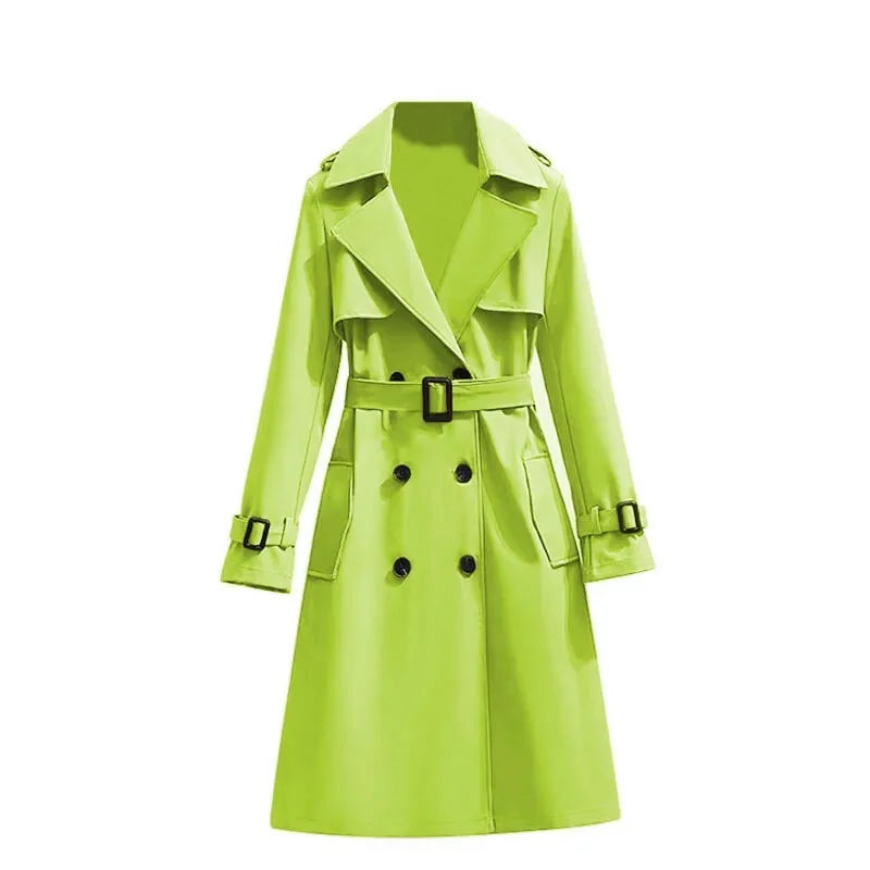 Women's Long Sleeve Mid Length Belted Trench Coat