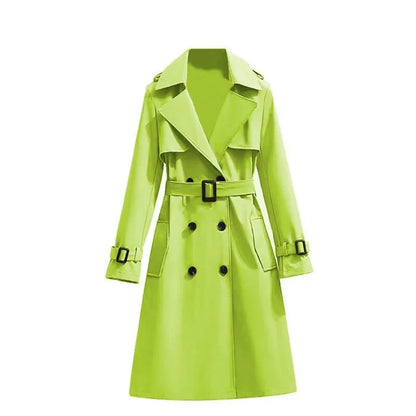 Women's Long Sleeve Mid Length Belted Trench Coat