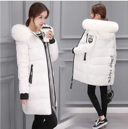 Women's Long Sleeve Cotton Fur Collar Hoodie Coat
