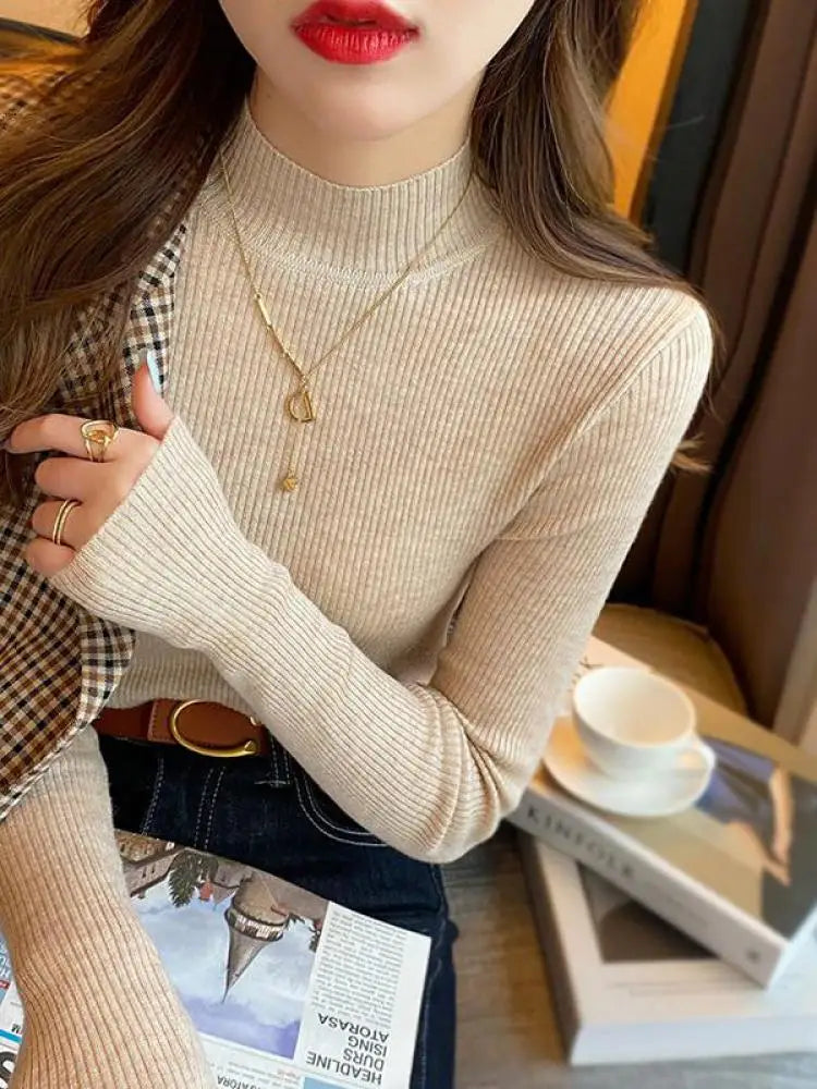 Womens Long Sleeve Knitted Mock Neck Sweater