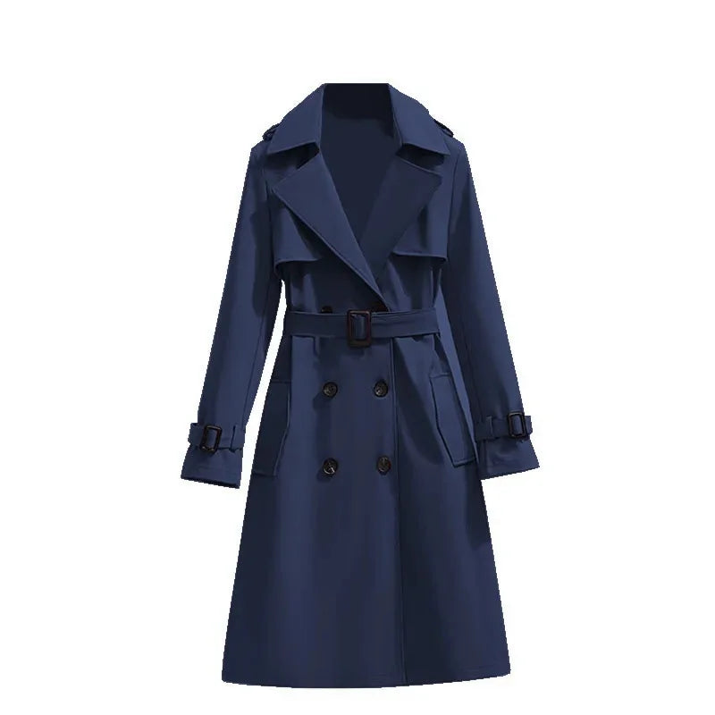 Women's Long Sleeve Mid Length Belted Trench Coat