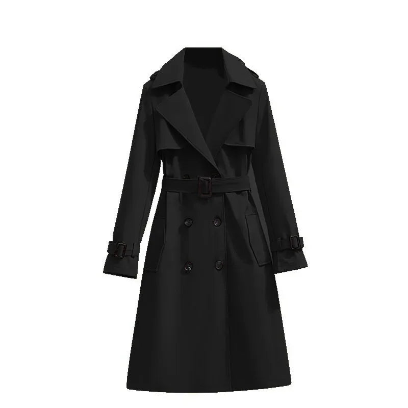 Women's Long Sleeve Mid Length Belted Trench Coat