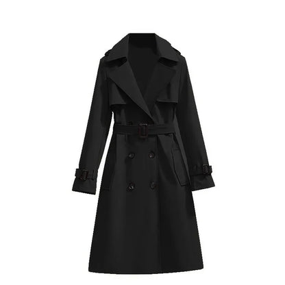 Women's Long Sleeve Mid Length Belted Trench Coat