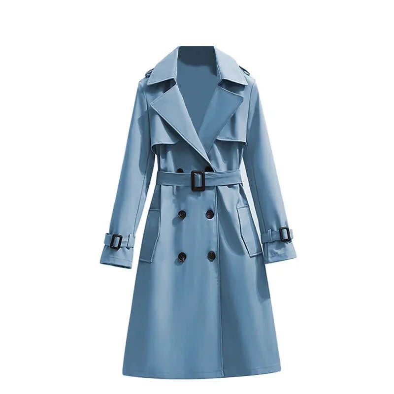 Women's Long Sleeve Mid Length Belted Trench Coat