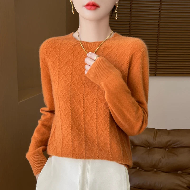 Women's Long Sleeve O-Neck Thick Wool Sweater