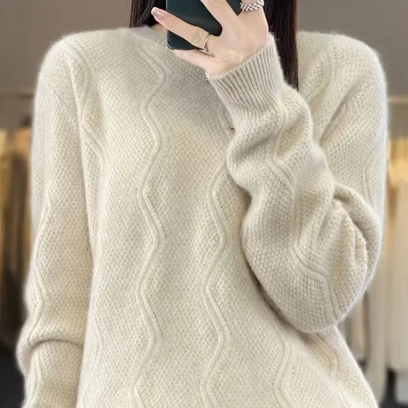 Women's Long Sleeve O Neck Loose Knitted Sweater