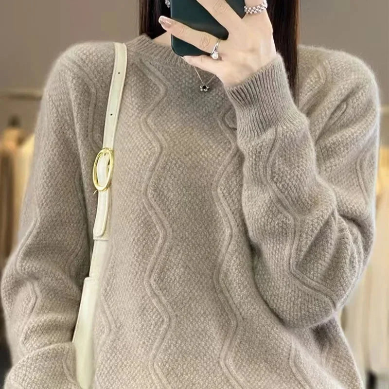 Women's Long Sleeve O Neck Loose Knitted Sweater