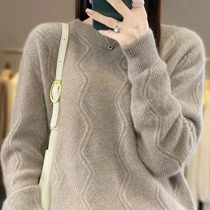 Women's Long Sleeve O Neck Loose Knitted Sweater